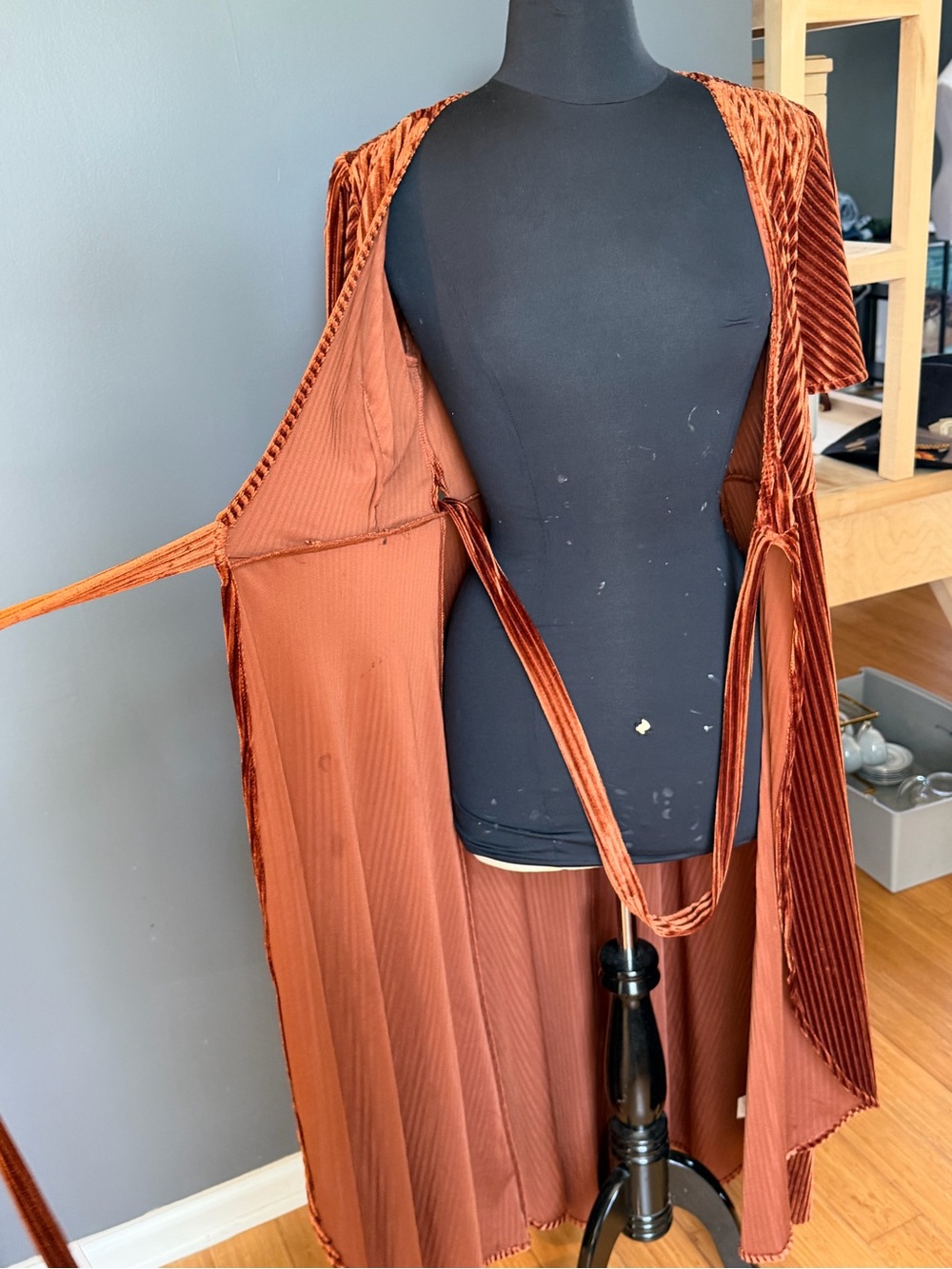 Simple Rust Velvet Maxi Wrap Dress - Picture 9 of 11